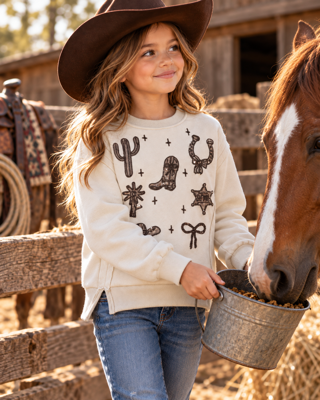 Girls Western Sequin Motif Fleece Sweatshirt | 25090317