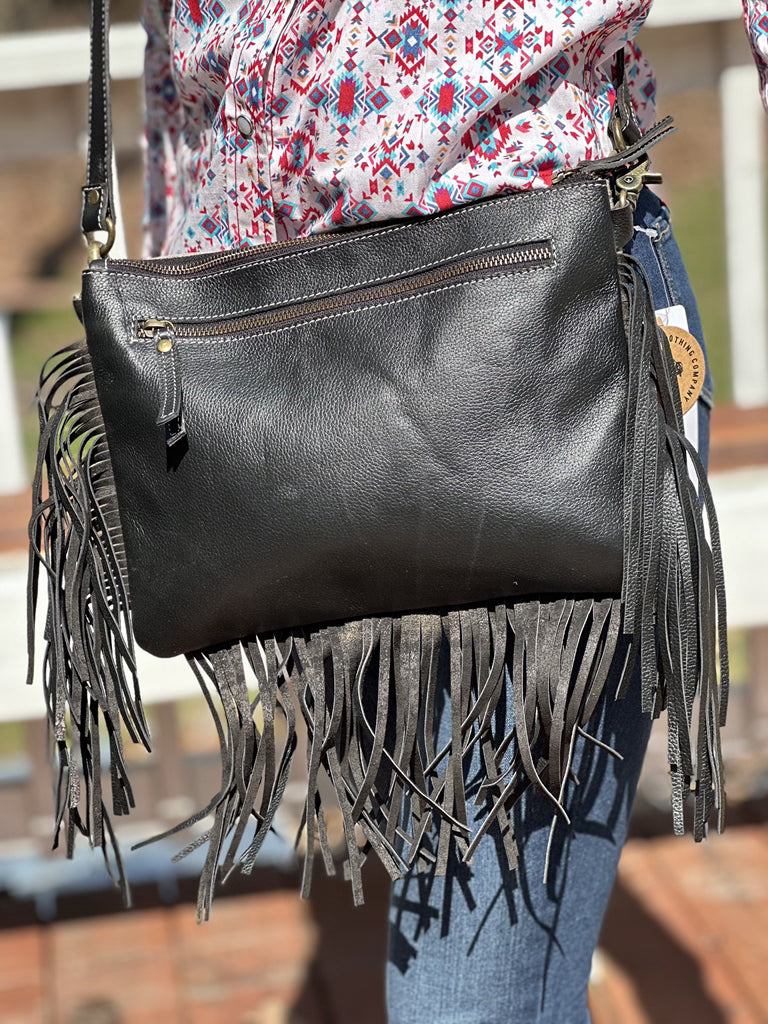 Western Scrossbody Bag with Fringes T-1355-BLK