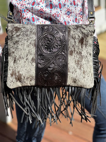 Western Scrossbody Bag with Fringes T-1355-BLK