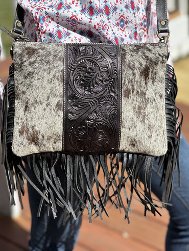 Western Scrossbody Bag with Fringes T-1355-BLK
