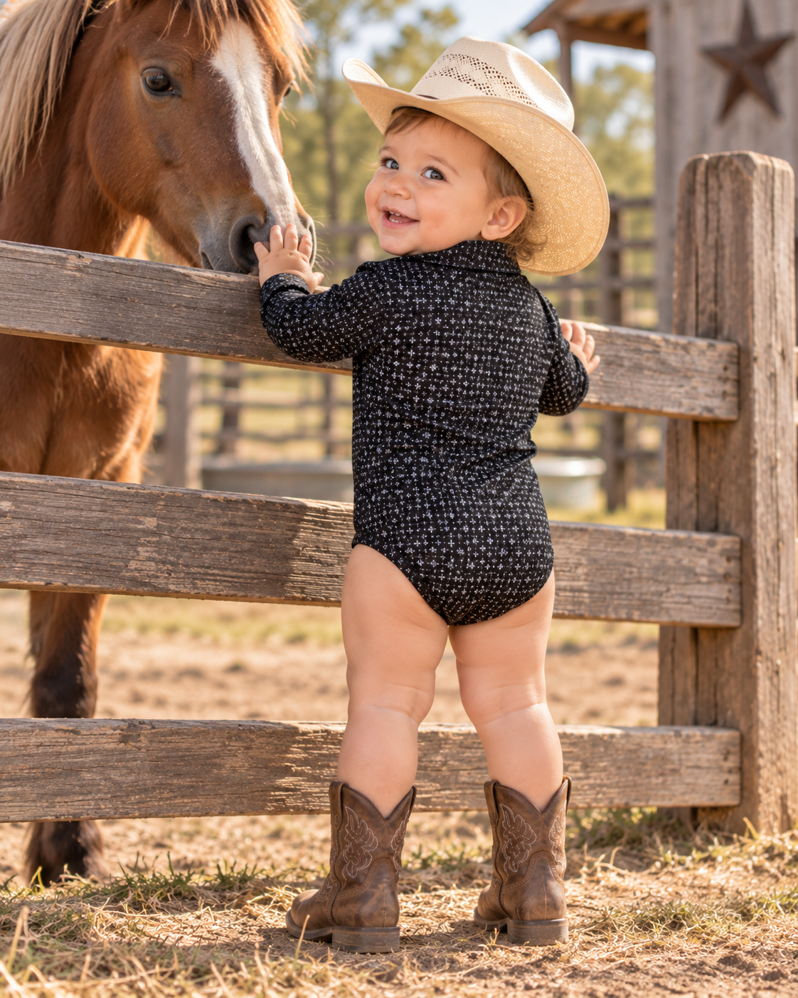 Toddler Western Woven Stretch Onesie | T-26803