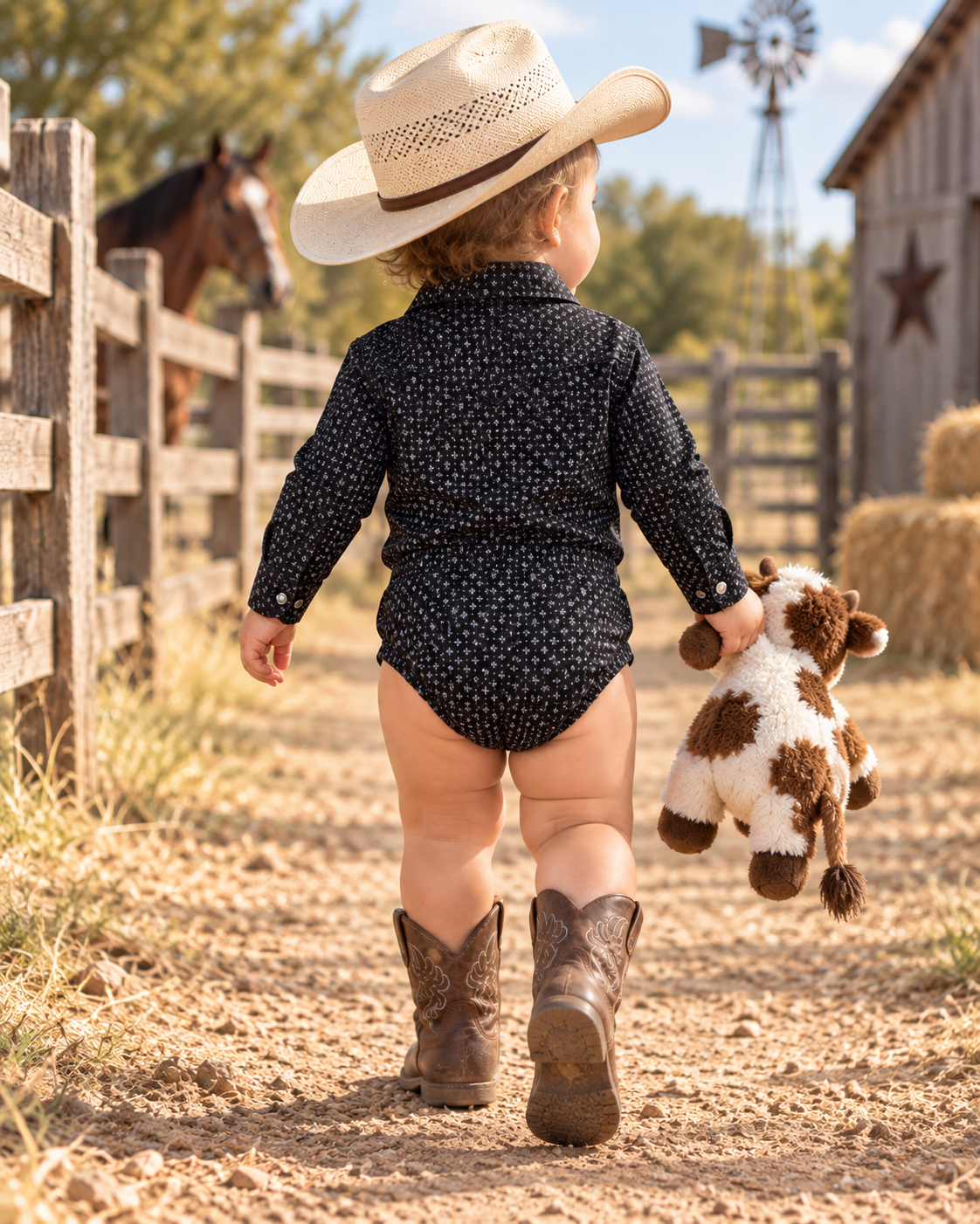 Toddler Western Woven Stretch Onesie | T-26803