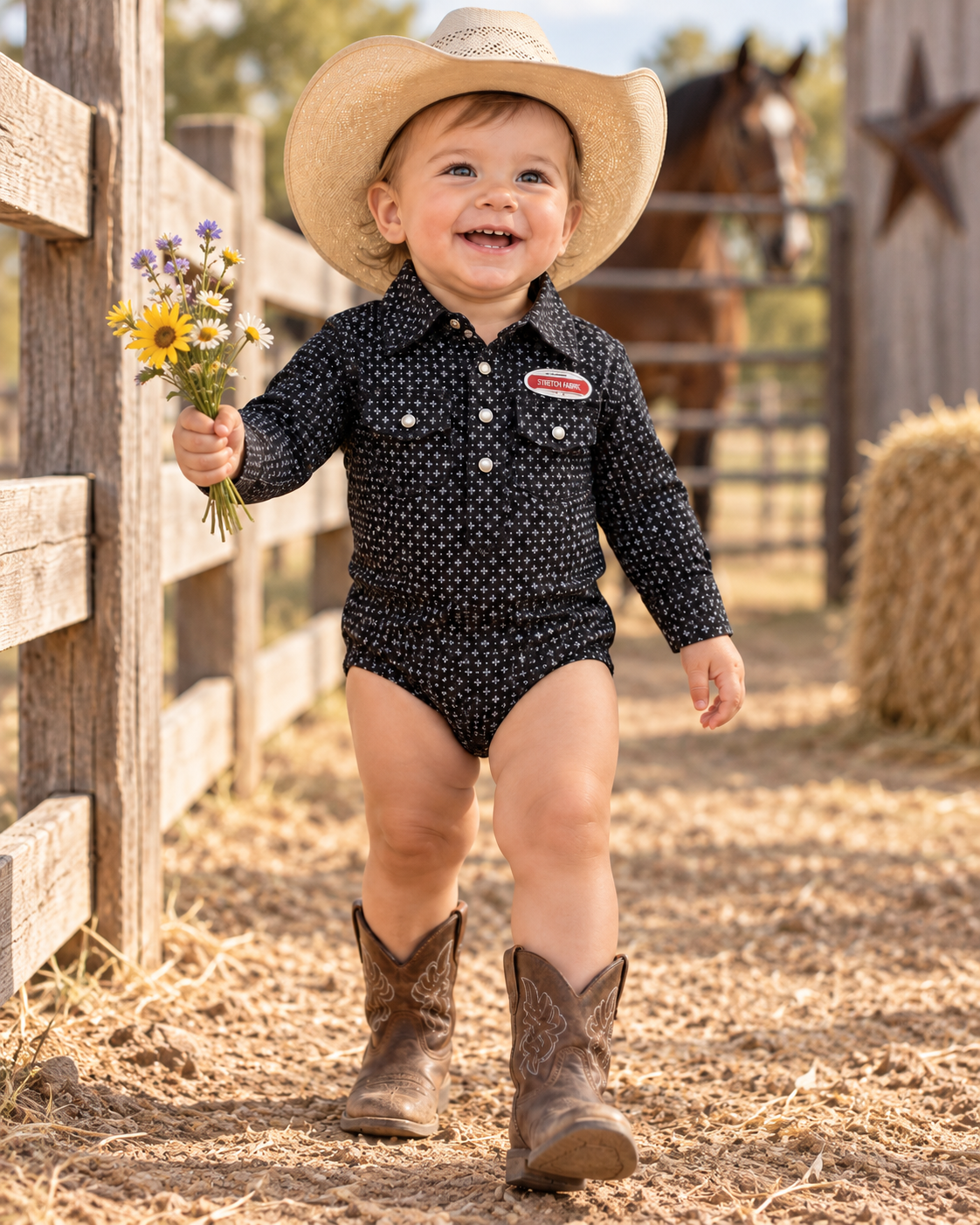 Toddler Western Woven Stretch Onesie | T-26803