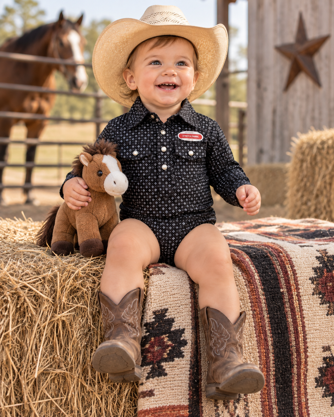 Toddler Western Woven Stretch Onesie | T-26803