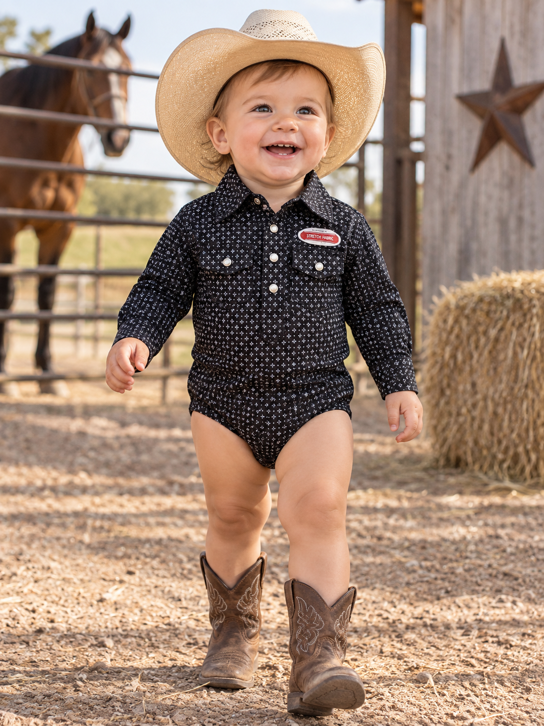 Toddler Western Woven Stretch Onesie | T-26803
