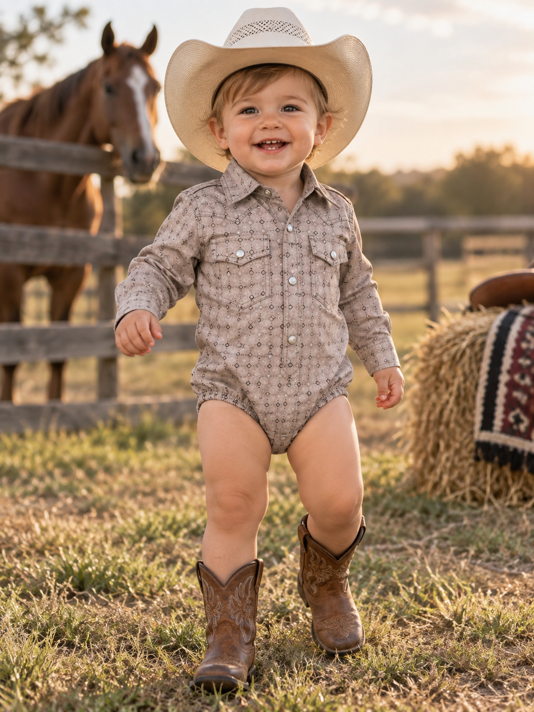 Toddler Western Woven Stretch Onesie | T-26804