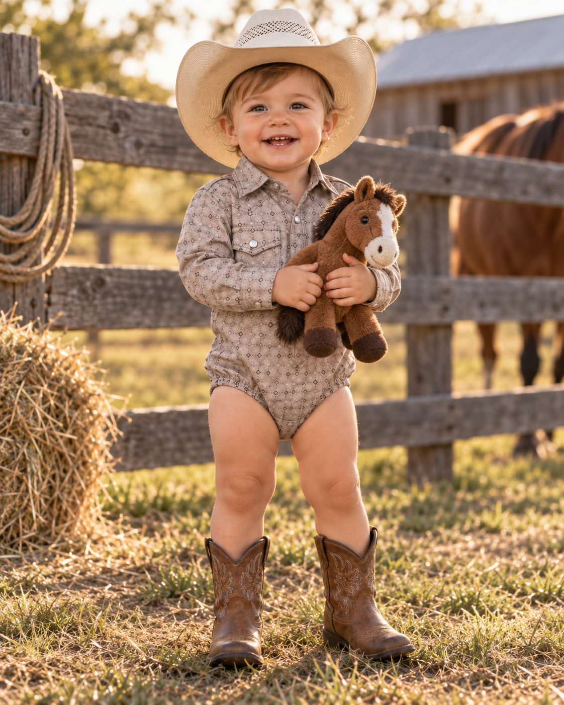 Toddler Western Woven Stretch Onesie | T-26804