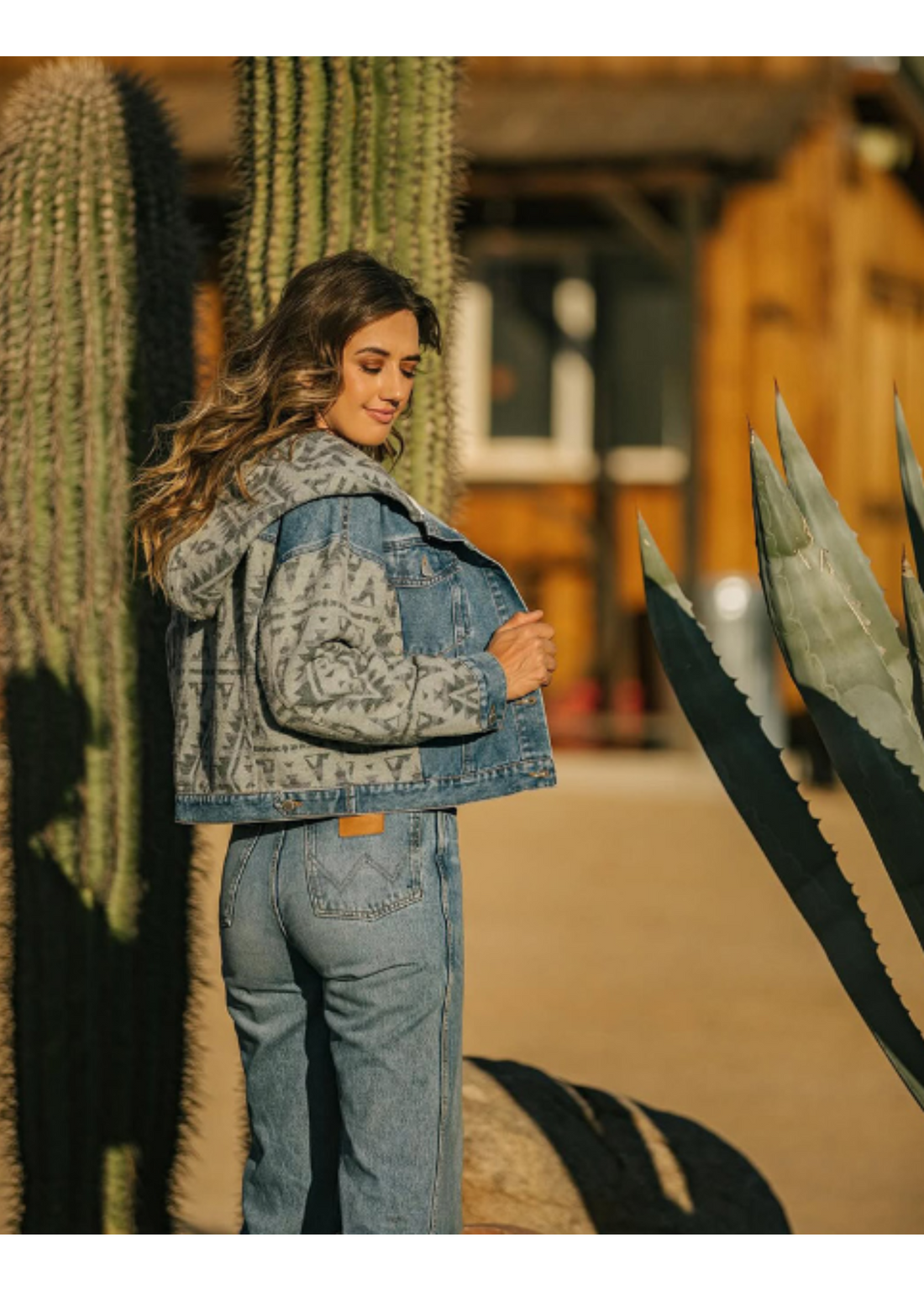 Ladies Denim with Aztec Fashion Jacket with Hood