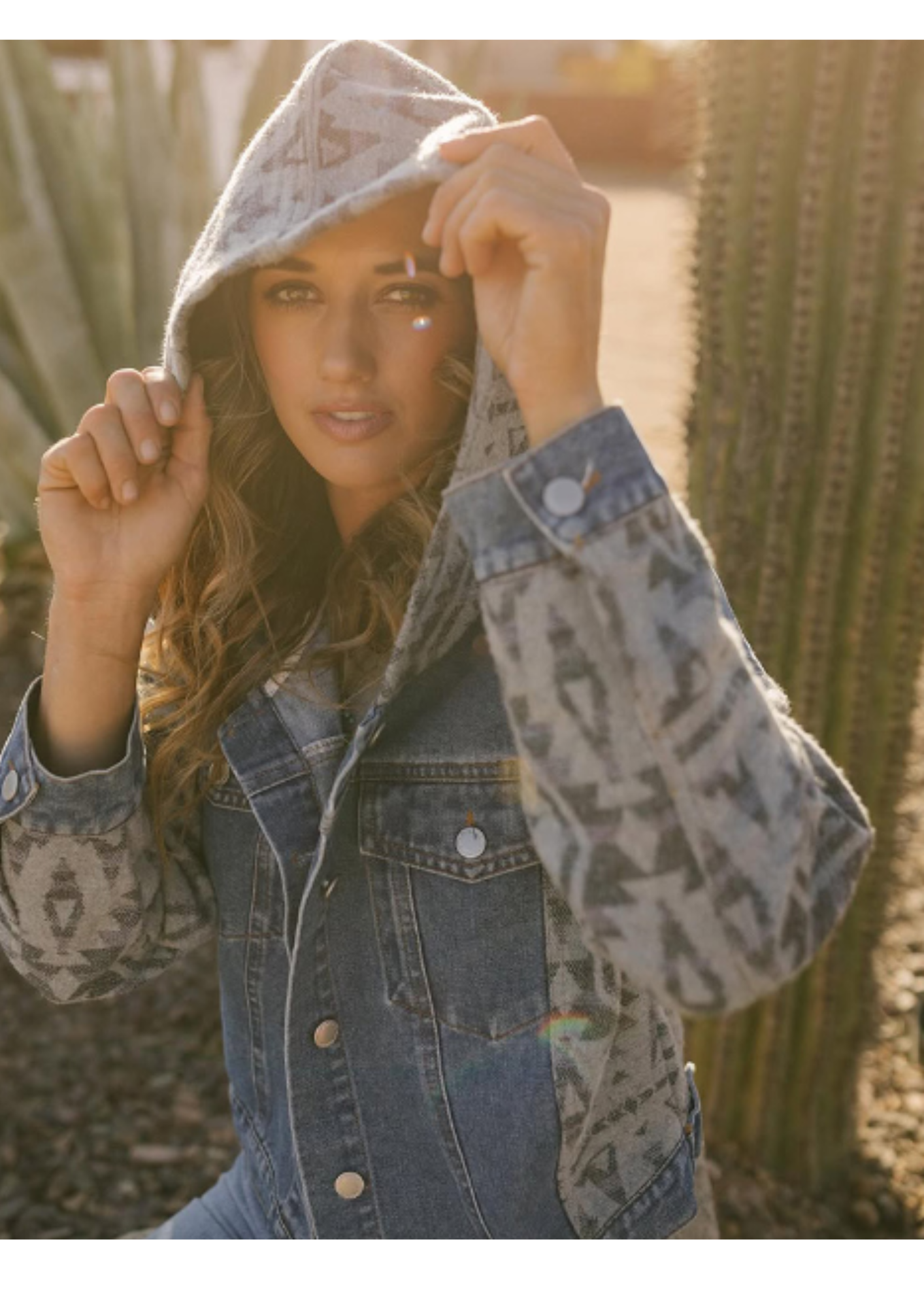Ladies Denim with Aztec Fashion Jacket with Hood
