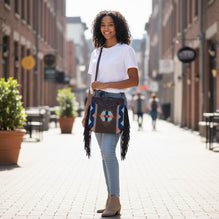 Crossbody Bag with Hand Tooled Patch and Fringes