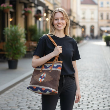 Southwestern Aztec-Leather Tote Bag