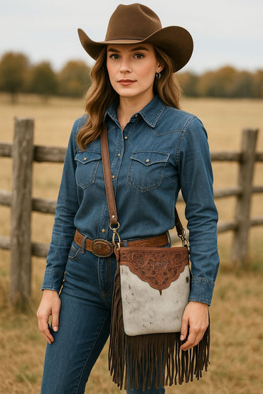 Western Crossbody Bag With Fringes T-1323