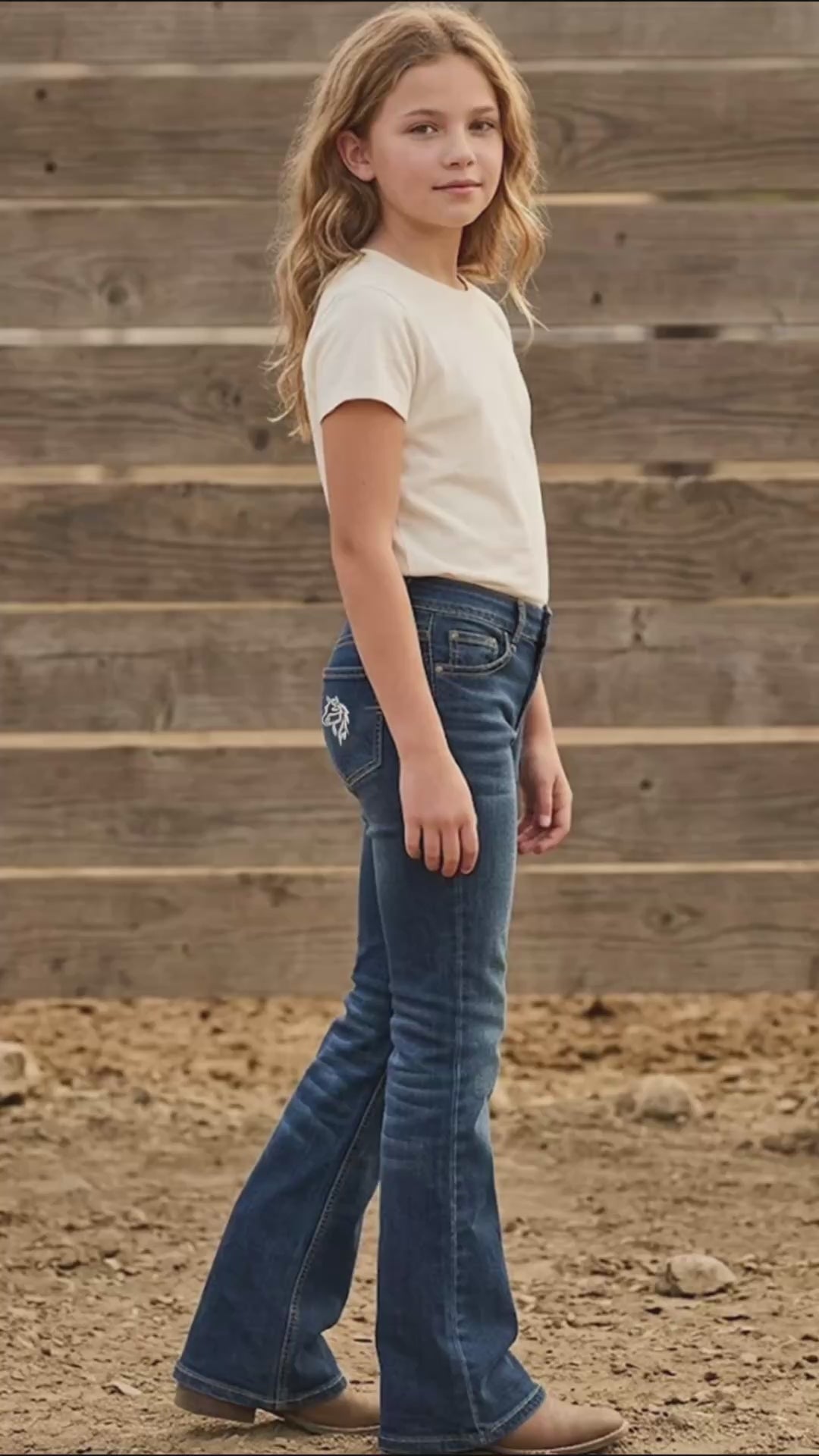 Girls Western Basic Jeans with Dark Wash.ATWGJ-6