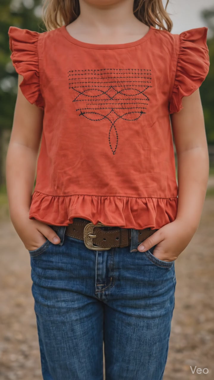 Girls Western Boot Stitch top with Frill bottom.GMA-2073
