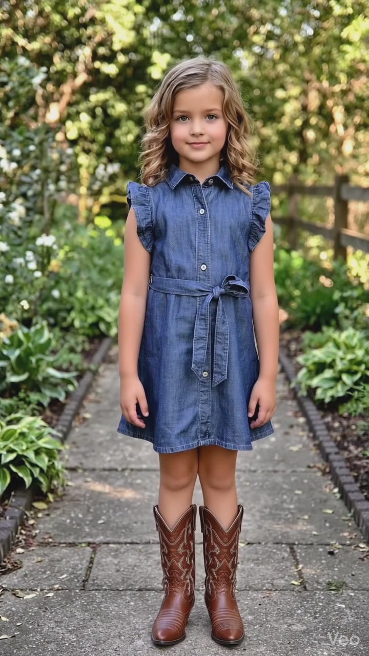 Girls Western Denim Dress with Frill sleeves.GMA-2062