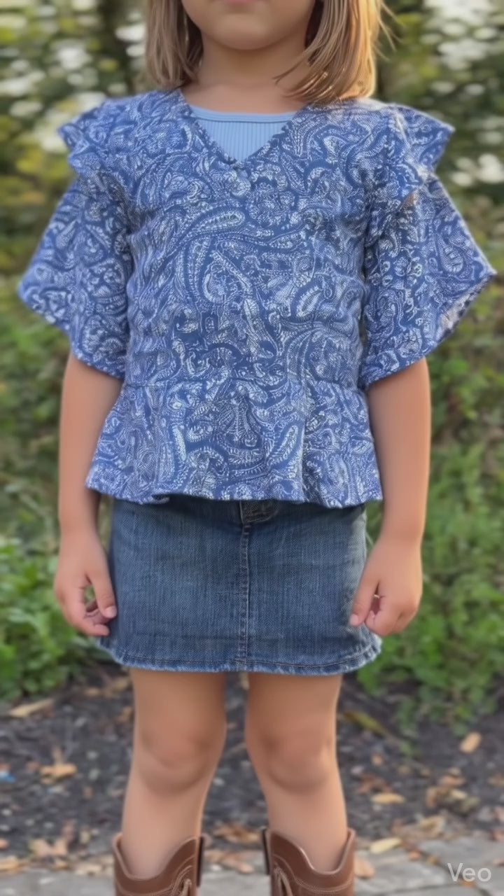 Girls Western Paisley Print woven top.GMA-2089