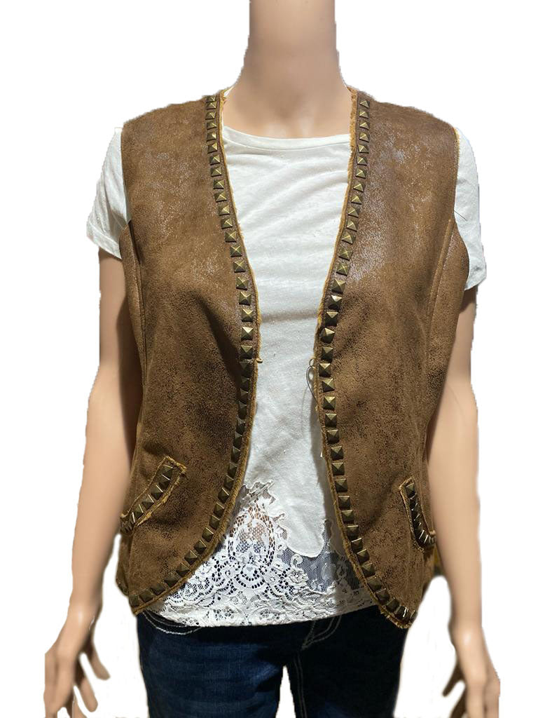 Women's Suede vest with removable Fur-Brown (2A338)