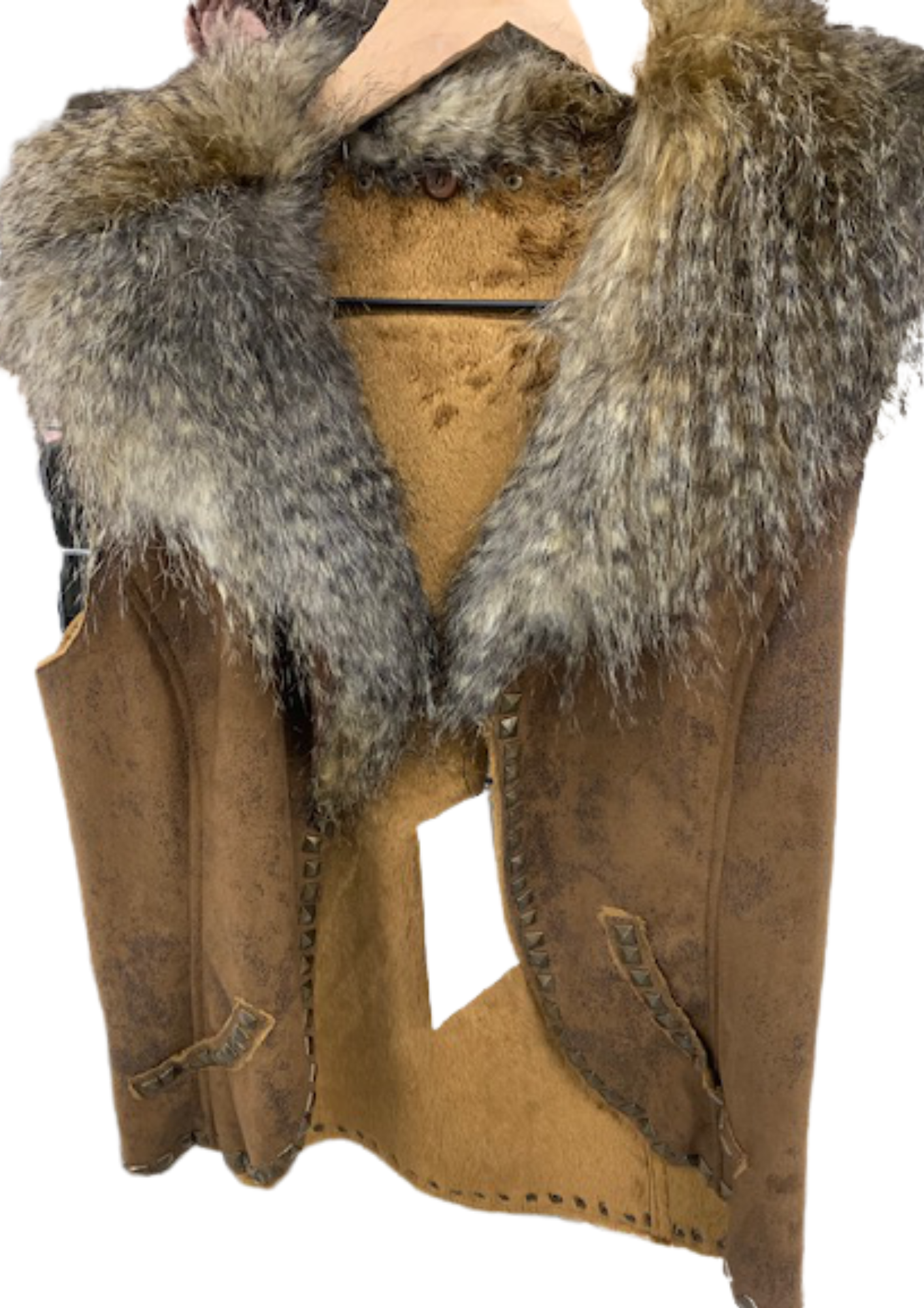 Women's Suede vest with removable Fur-Brown (2A338)