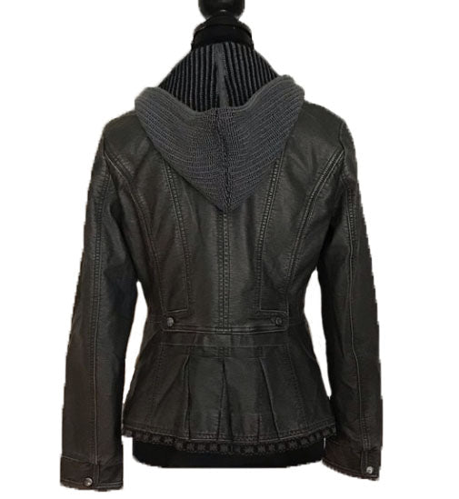 Faux Leather Jacket-CHAR/BLK (801104)