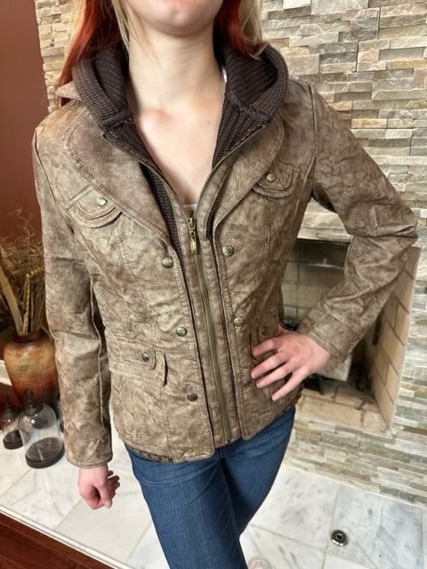 Women's Faux Leather Jacket - Wash Brown (801104)