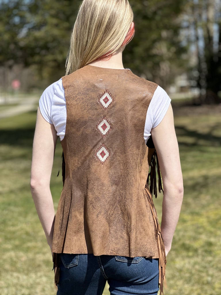 Women's Long suede Vest with side fringes - Brown (AF19111W)