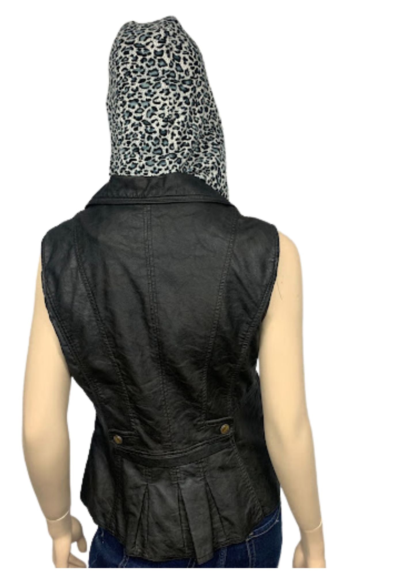 Ladies Faux Leather Vest with Printed Hood (BF2111V)