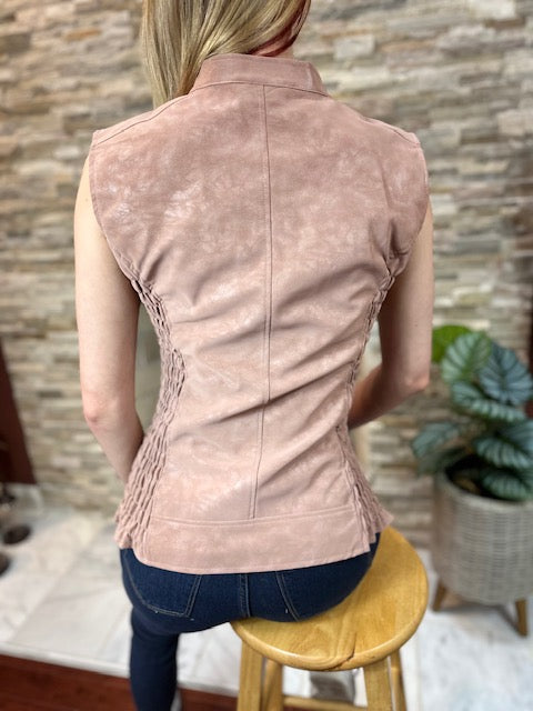 Women's Faux leather vest - (B3152)-CRL