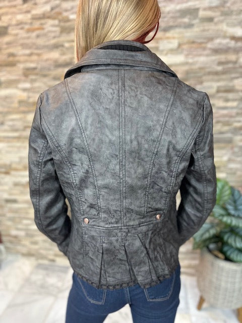 Women's Faux leather Jacket-BF1701-CHAR/BLK
