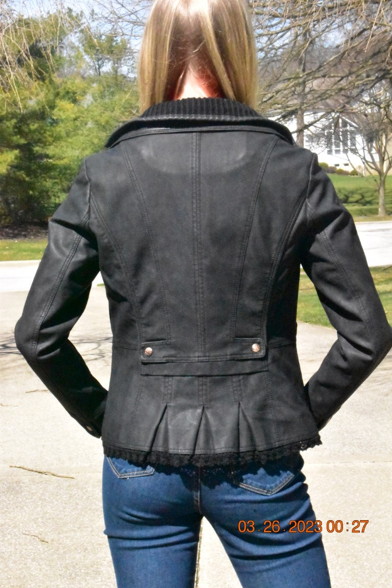 Women's Faux leather Jacket-BF1701-CHAR/BLK