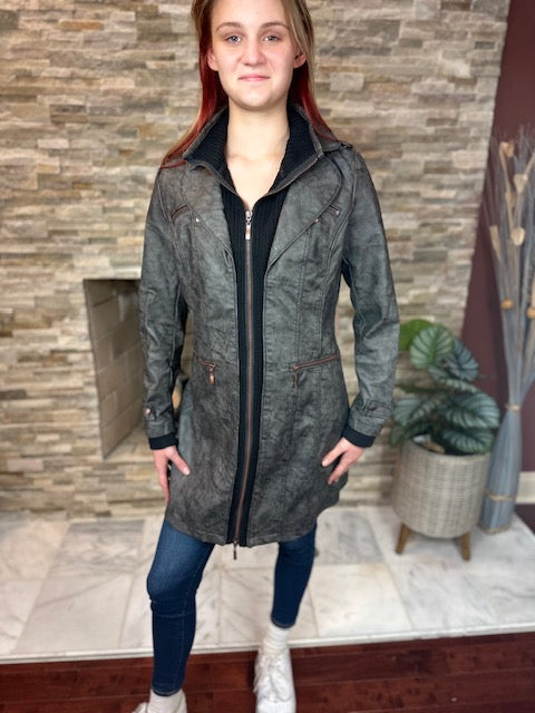 Women's Faux Leather Jacket-BF18254 CHAR/BLK
