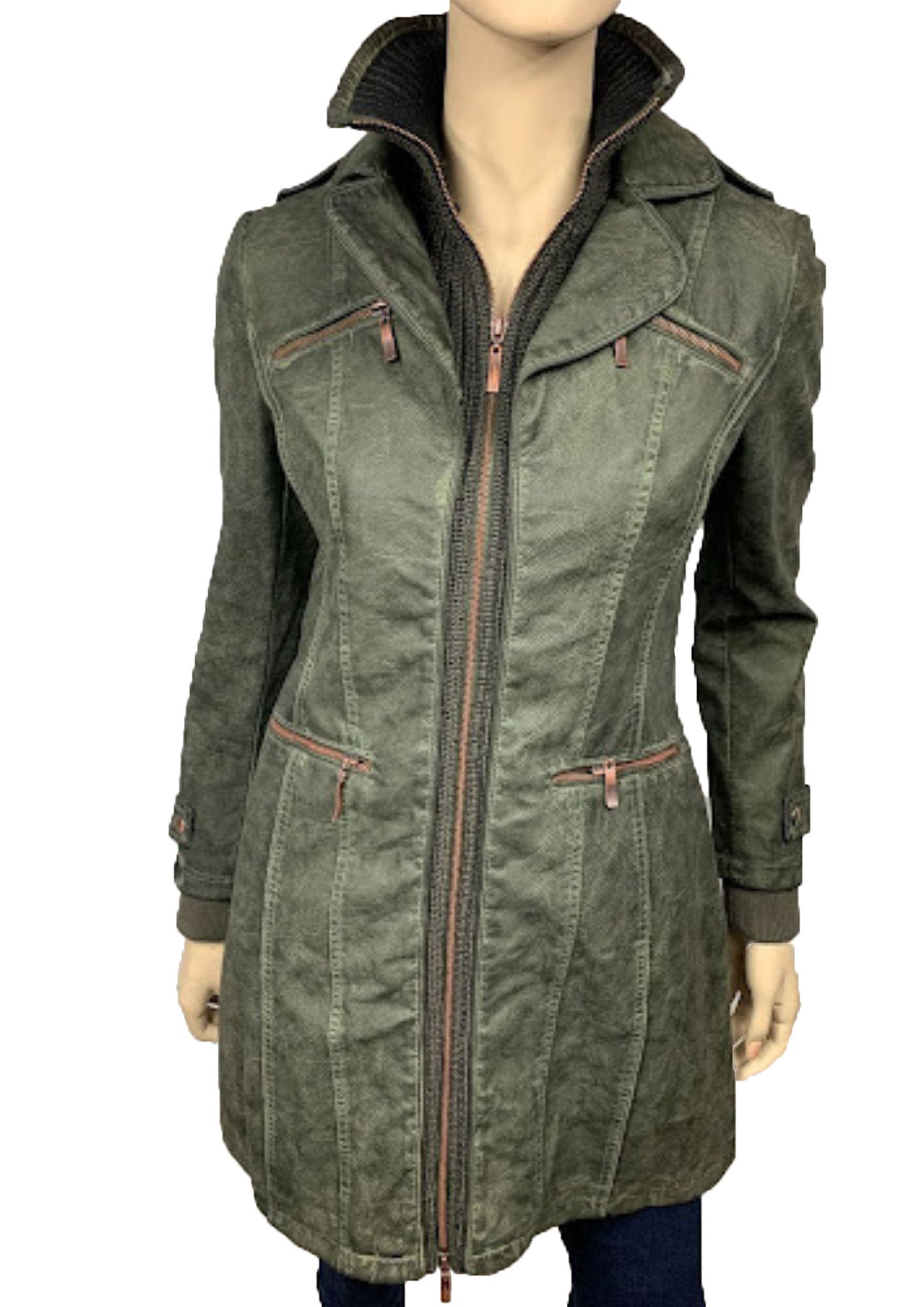 Women's Faux Leather Jacket-BF18254-W-GRN.OLIVE