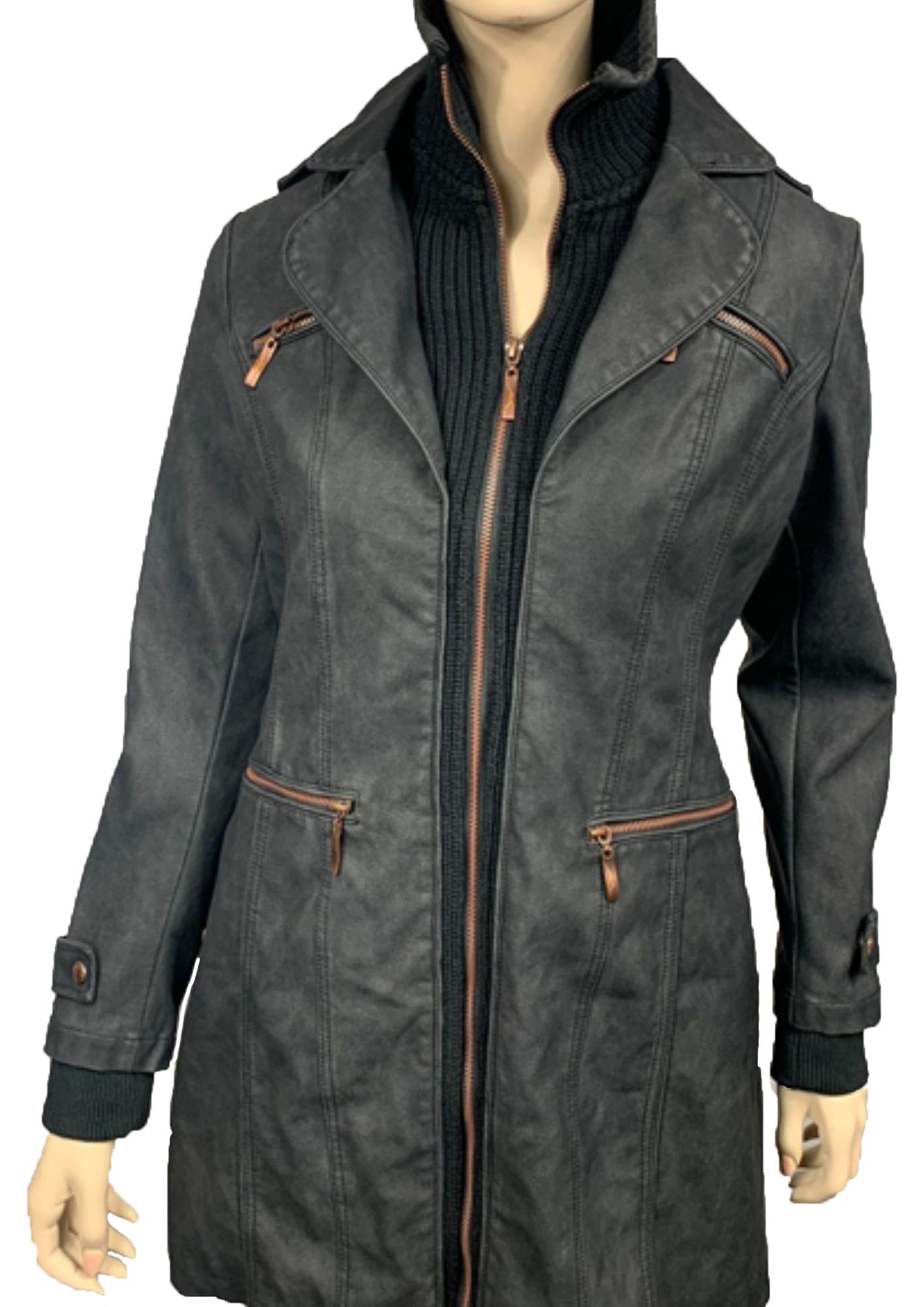 Women's Faux Leather Jacket-BF18254 CHAR/BLK