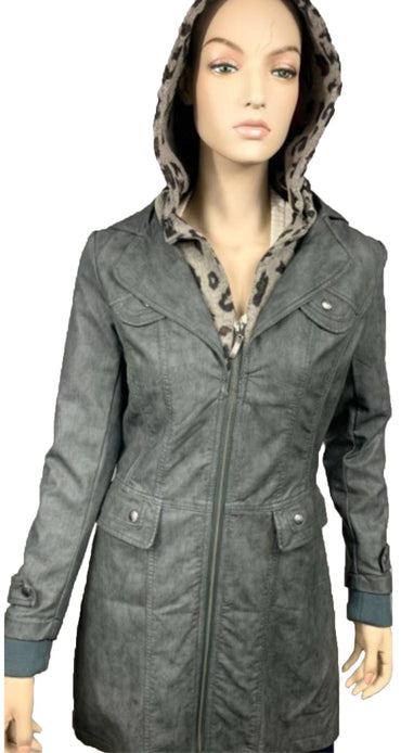 Women's Faux leather mid length jacket GRY - (BF20111)