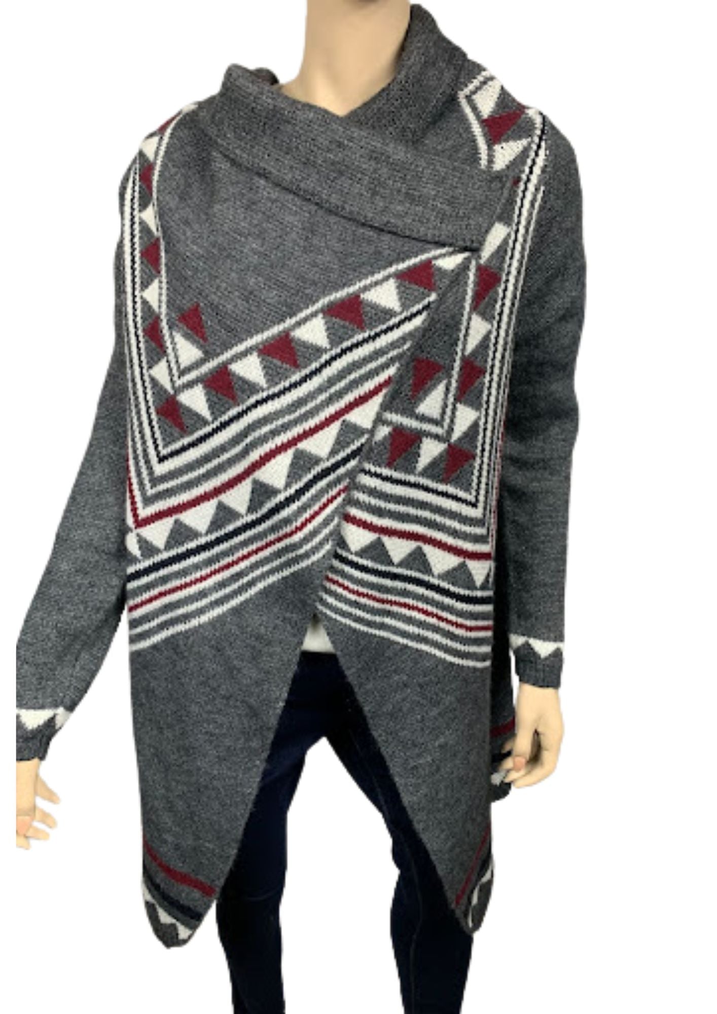 Women's Aztec Design knitted open poncho with sleeves-FA1797