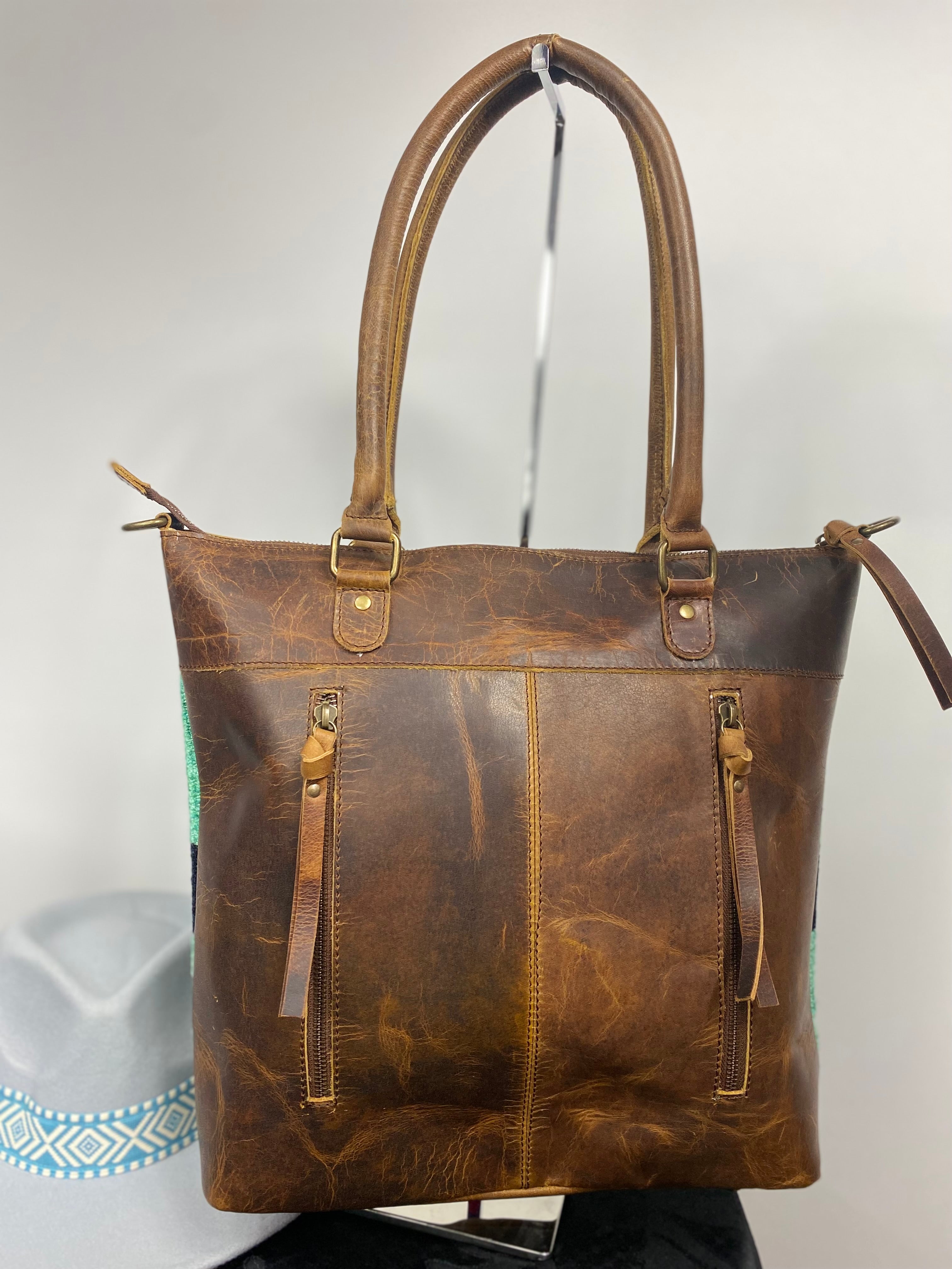T-1264-3 MontanaCo Aztec With Pure Leather Concealed Carry Tote Bag