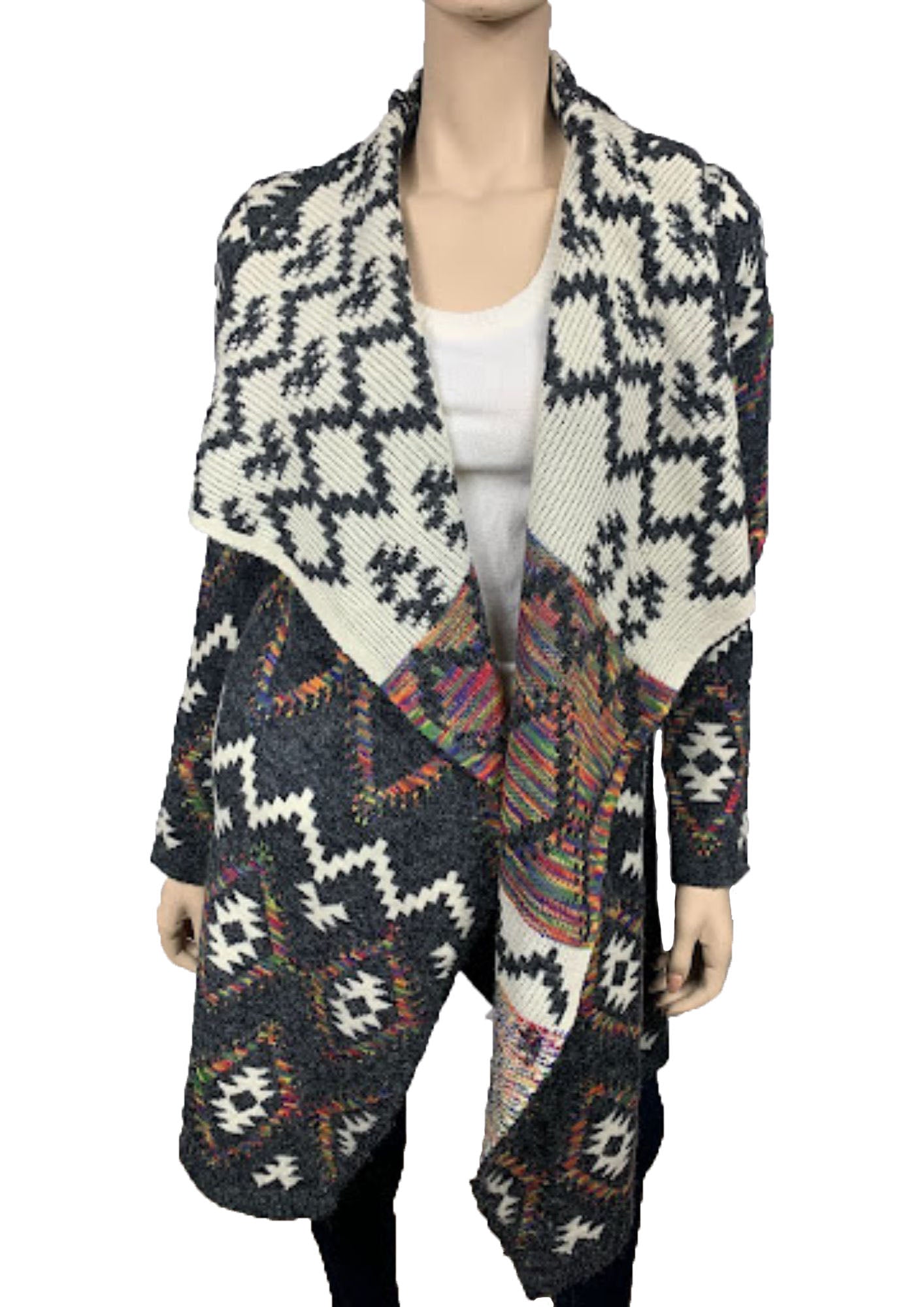 Aztec Knitted Open Long Cardigan (SF17001)