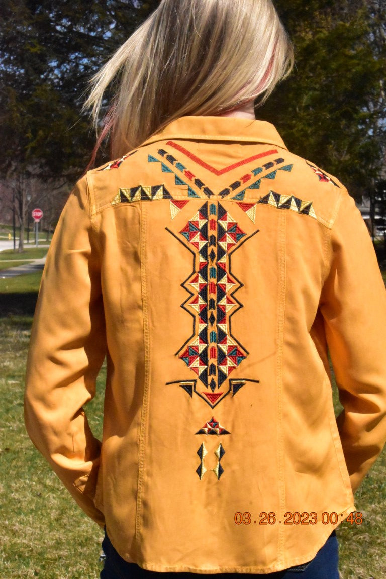 Aztec Embroidery Long Sleeve Shirt (TF19843)