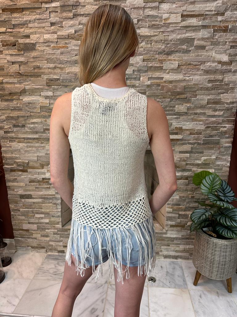 Crochet Top With fringes/lace Style#-S18105