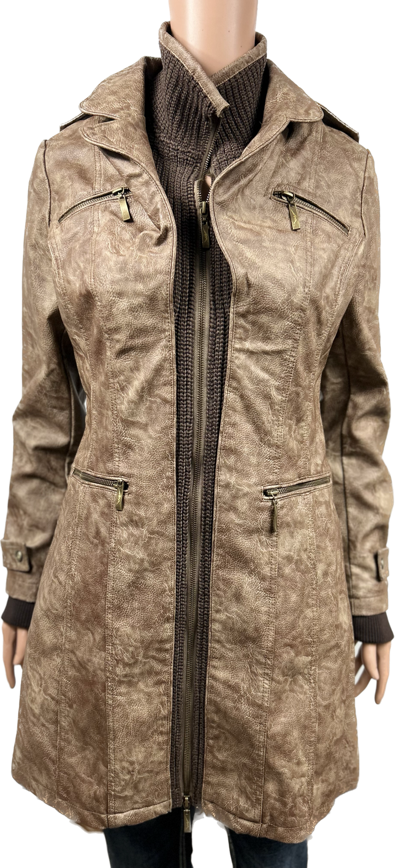 Women's Faux Leather Jacket - Wash Brown (801104) L / Wash/Brwon